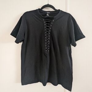 🎀 $5 Forever 21 Black Lace-Up Women's Blouse Loose Fit Baddie